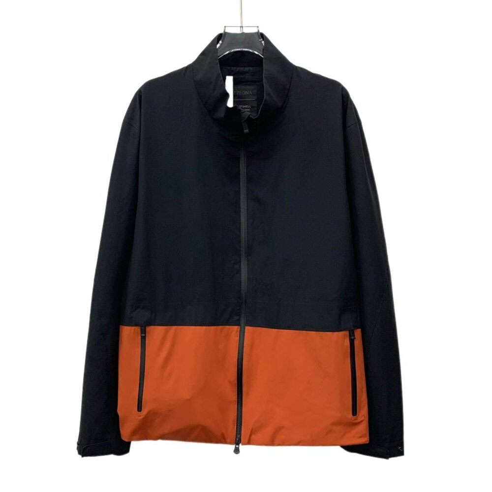 Z Zegna Two-Tone Soft Shell Laminated Fabric XL Jacket With Stand-Up Collar & Zi